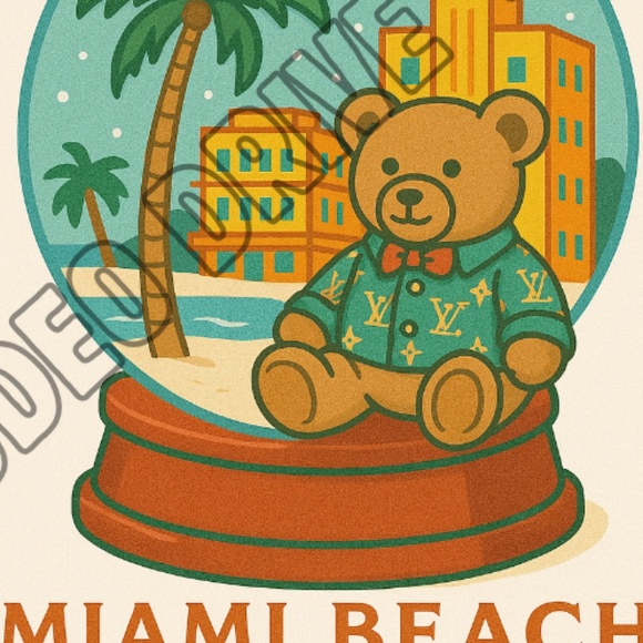 Louis Vuitton Snow Globe Miami Beach Florida Teddy Bear Wall Art Print 11x17 - Picture 2 of 2